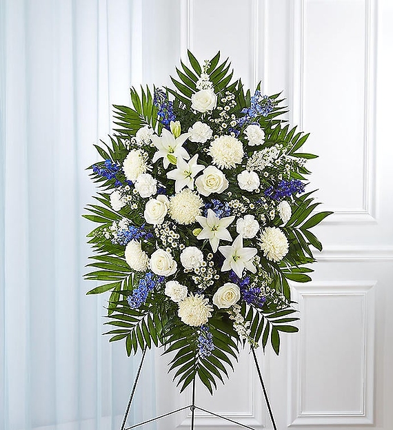 Blue &amp; White Funeral Standing Spray