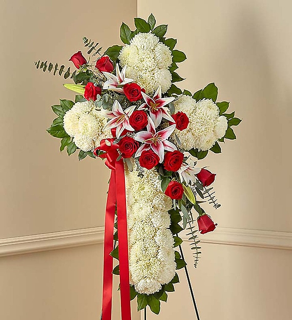 Red Rose and Lily Standing Cross